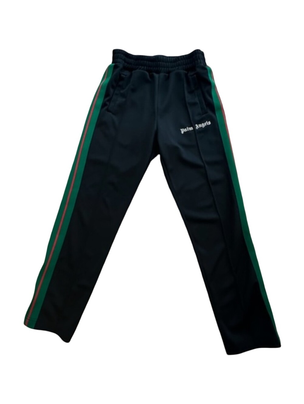 Palm Angels Black Track Sweatpants with Green and Red Side Stripes